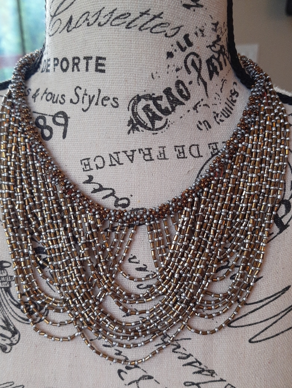 Victoria's Secret Multi-Strand Beaded Elegant Necklace in Gold and Silver